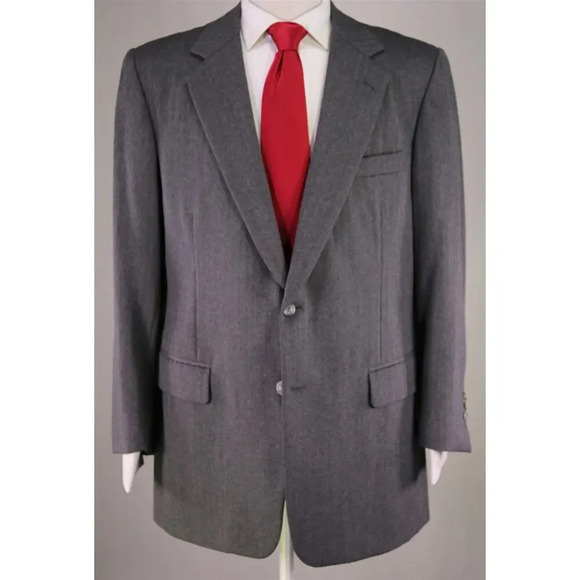 Albert Lam Bespoke Master Tailor Gray Herringbone Flannel Wool 2-Btn Suit 42R - Picture 2 of 9